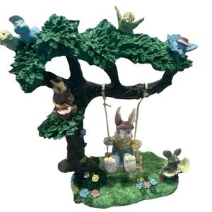 Whimsical Tree with Bunny and Birds Figurine